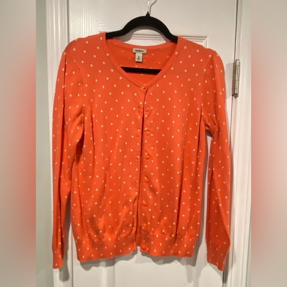 L.L. Bean Size M Orange Polka Dot Supima Cotton Lightweight Button Down Cardigan - Picture 1 of 11